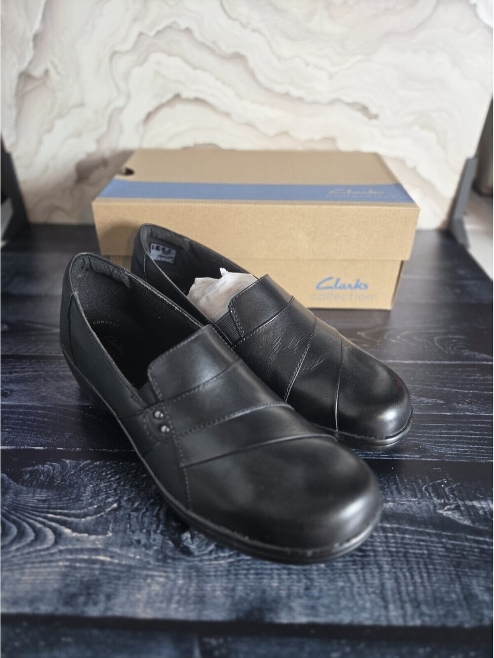 Clarks Collection Loafer Womens 8.5 M May Marigold Slip-on Leather Comfort Black